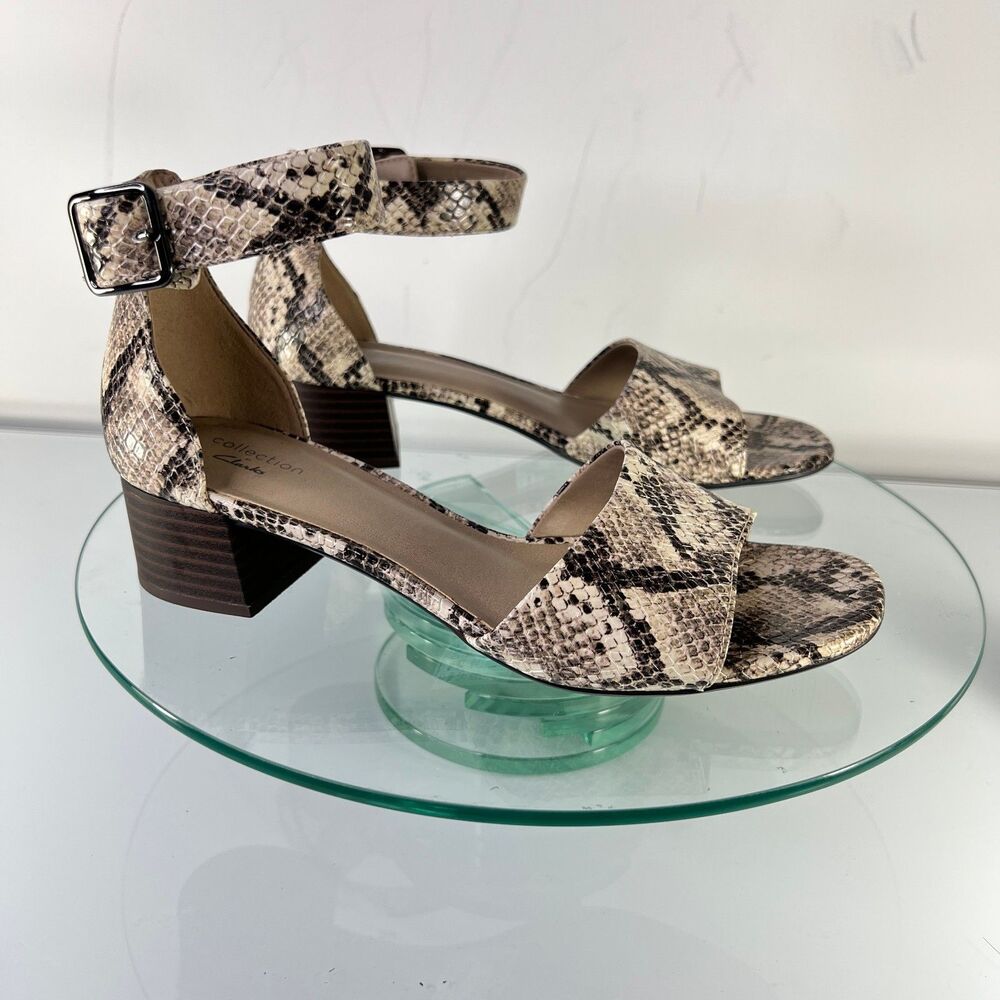 Clarks Collection Elisa Dedra Dress Sandals Snake Print Leather ankle